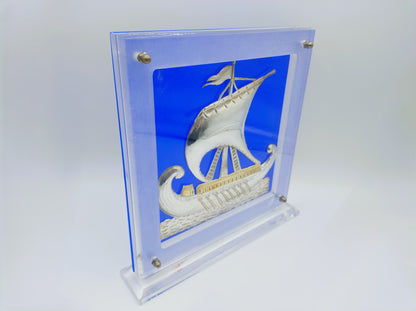 Zilveren vikingschip in display, 925