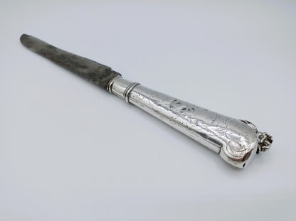 Zilveren mesheft met originele stalen lemmet, 18e eeuws