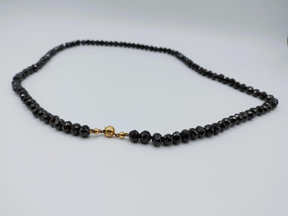 Garnet necklace with gold ball clasp, 72 cm