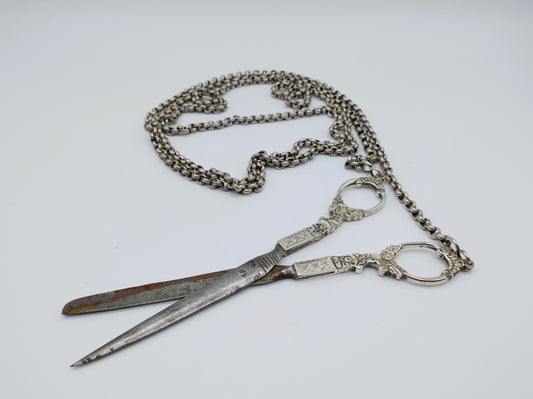 Zilveren schaar aan jasseron ketting, I.P.A. van Dieren, Kampen, ca. 1840