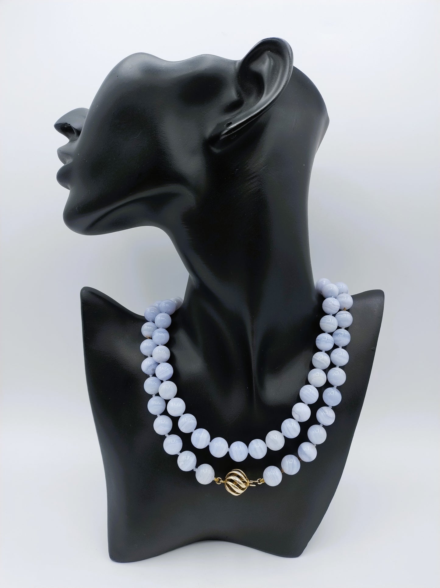 Blauw agaten ketting met zilveren slot, 83 cm