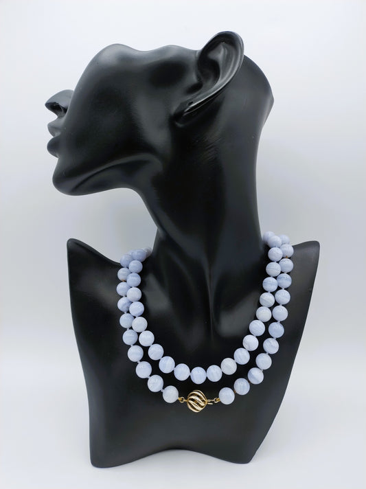 Blauw agaten ketting met zilveren slot, 83 cm