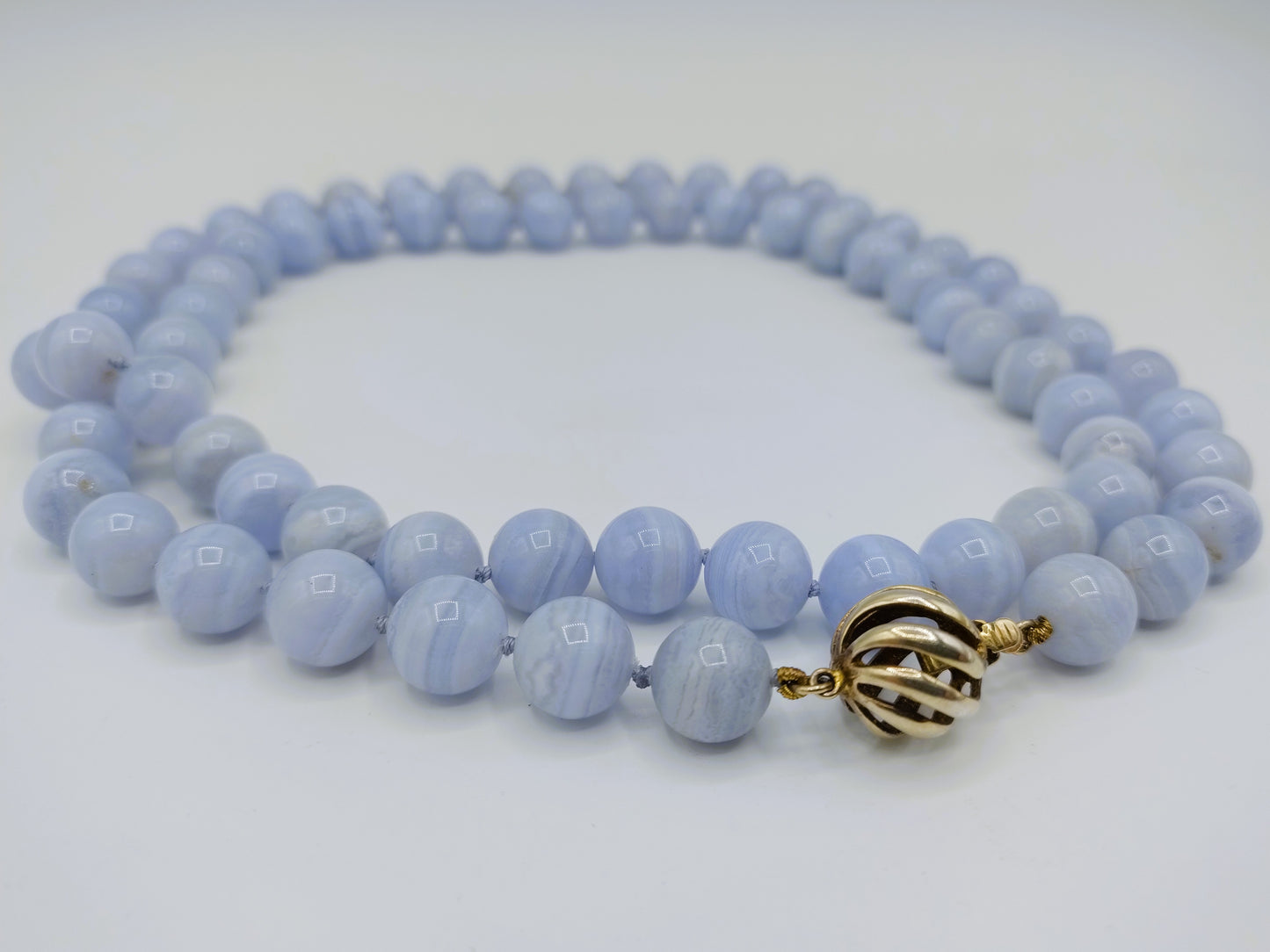 Blauw agaten ketting met zilveren slot, 83 cm