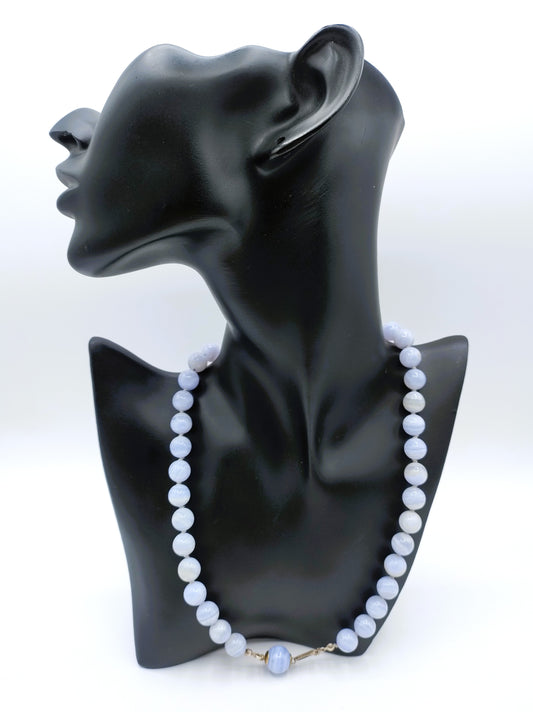 Blauw agaten ketting met zilveren slot, 48 cm