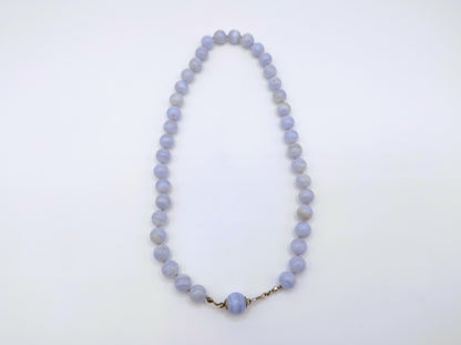 Blauw agaten ketting met zilveren slot, 48 cm