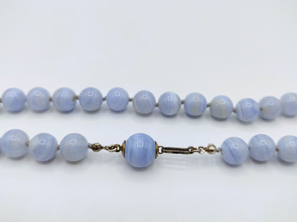 Blauw agaten ketting met zilveren slot, 48 cm