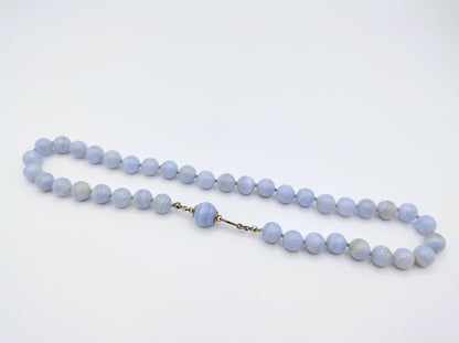 Blauw agaten ketting met zilveren slot, 48 cm