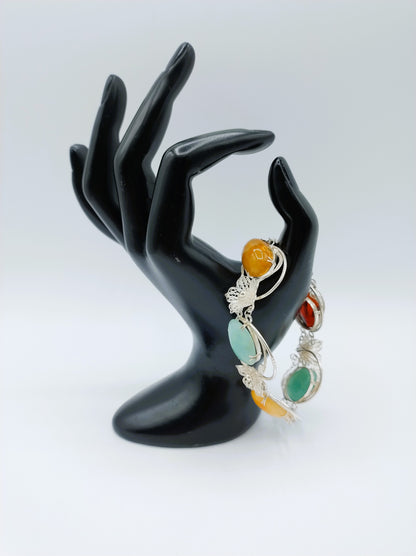 Silver bracelet with semi-precious stones, 20 cm