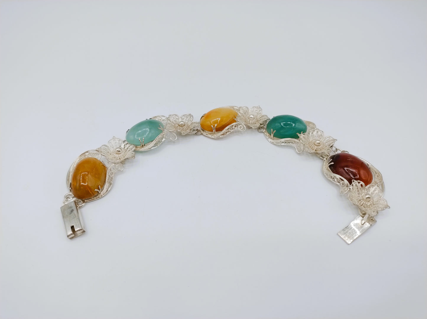 Silver bracelet with semi-precious stones, 20 cm