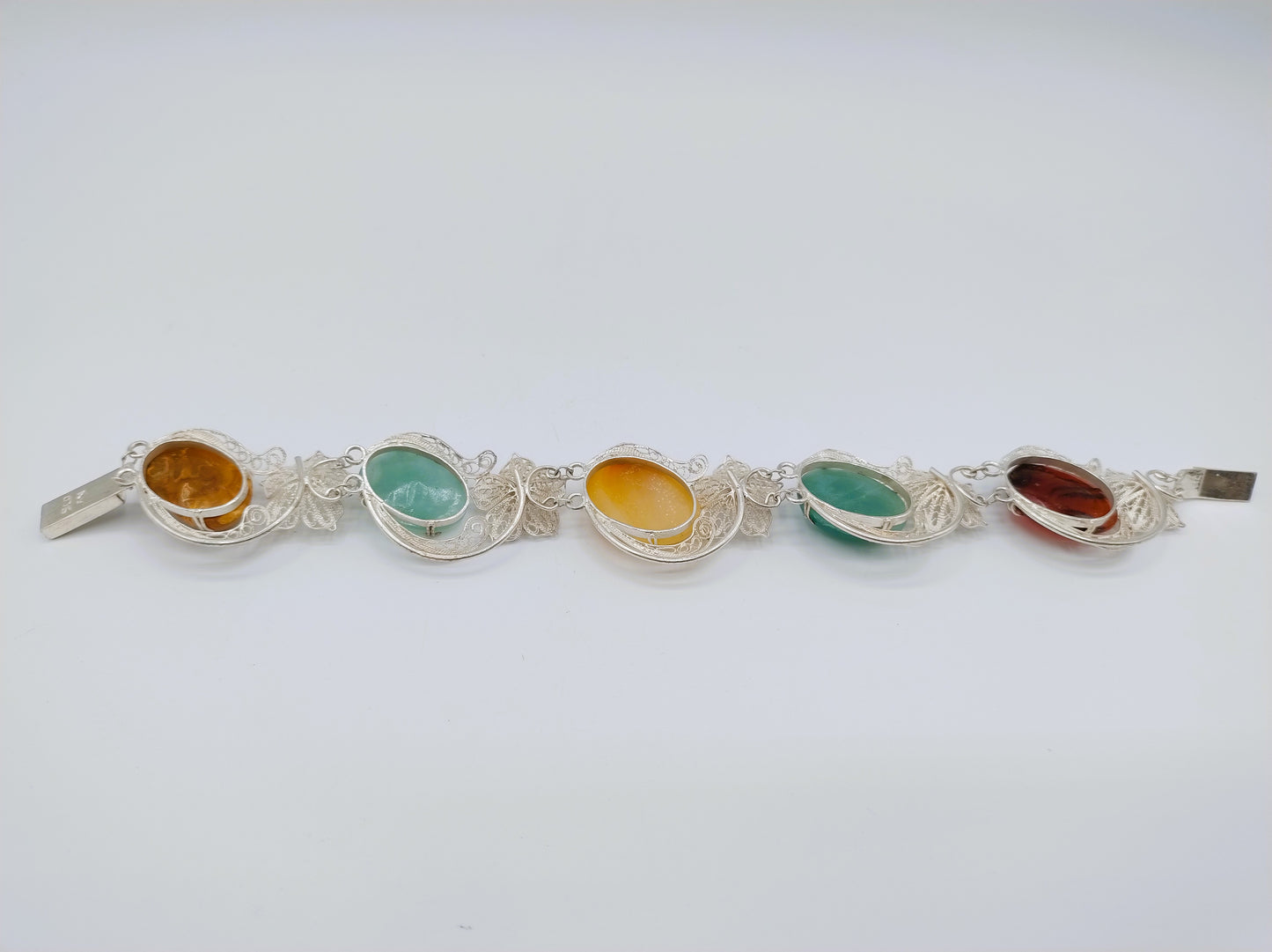 Silver bracelet with semi-precious stones, 20 cm
