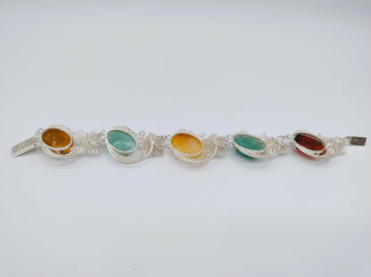Silver bracelet with semi-precious stones, 20 cm