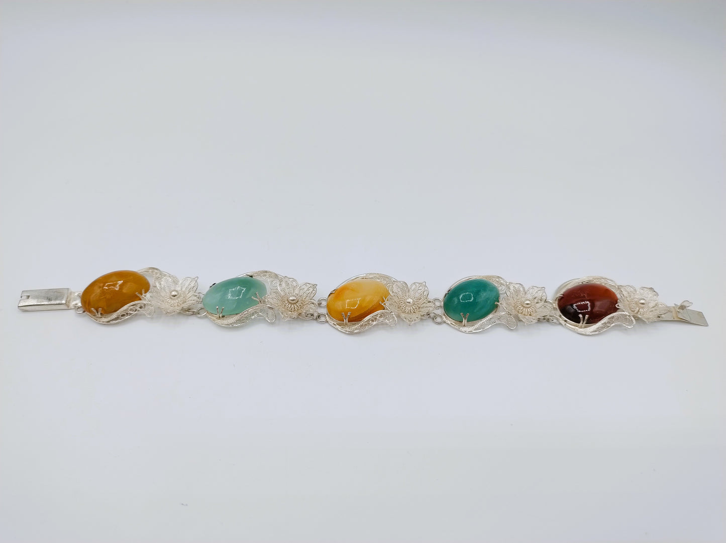 Silver bracelet with semi-precious stones, 20 cm