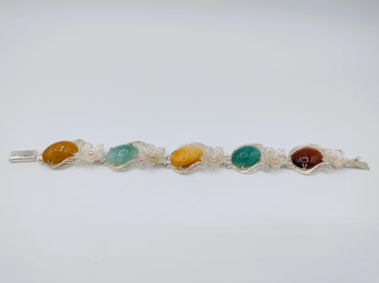 Silver bracelet with semi-precious stones, 20 cm