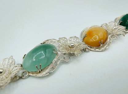 Silver bracelet with semi-precious stones, 20 cm