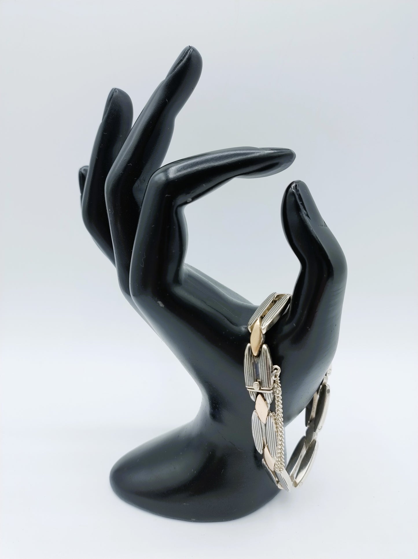 Zilveren design schakelarmband met goudvergulde schakels, 19,5 cm