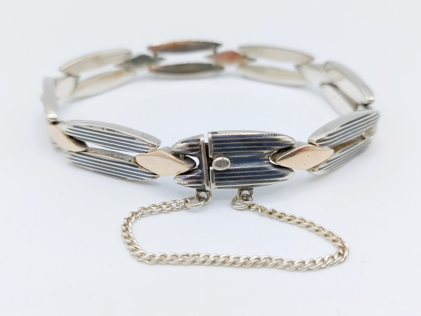 Zilveren design schakelarmband met goudvergulde schakels, 19,5 cm