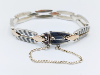 Zilveren design schakelarmband met goudvergulde schakels, 19,5 cm