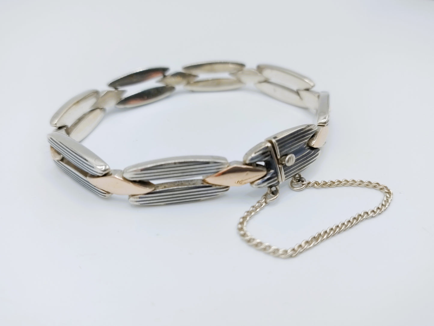 Zilveren design schakelarmband met goudvergulde schakels, 19,5 cm