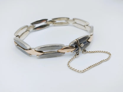 Zilveren design schakelarmband met goudvergulde schakels, 19,5 cm
