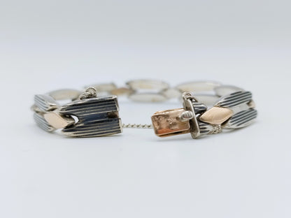 Zilveren design schakelarmband met goudvergulde schakels, 19,5 cm