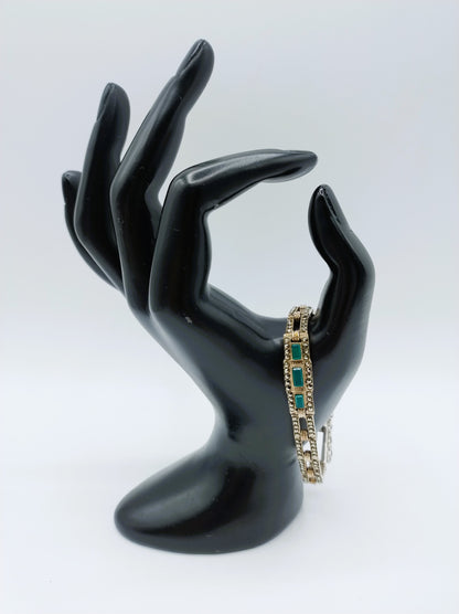 Art deco zilveren armband met smaragd en markasieten, 18 cm