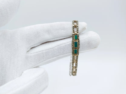 Art deco zilveren armband met smaragd en markasieten, 18 cm
