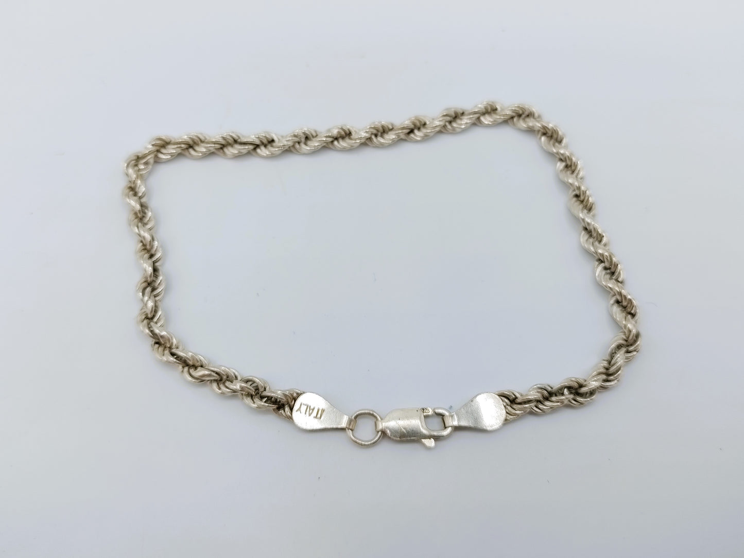 Gevlochten zilveren koord armband, 19,5 cm