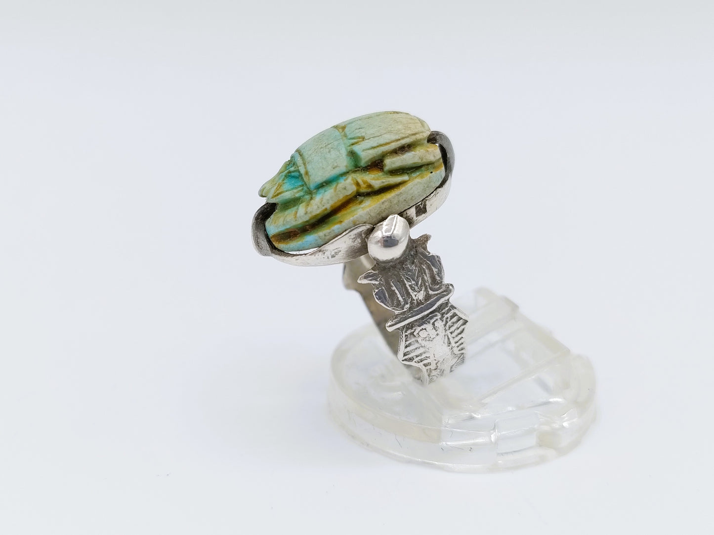 Zilveren scarabee ring, Egypte, 16 mm