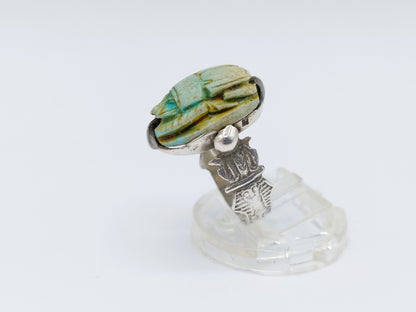 Zilveren scarabee ring, Egypte, 16 mm