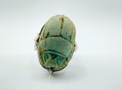 Zilveren scarabee ring, Egypte, 16 mm