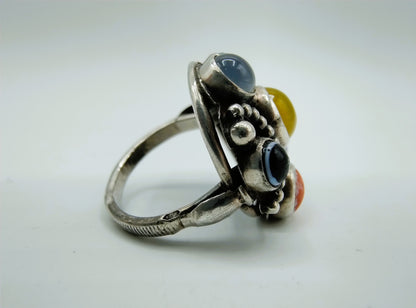 Silver ring with various colored stones, 16 mm