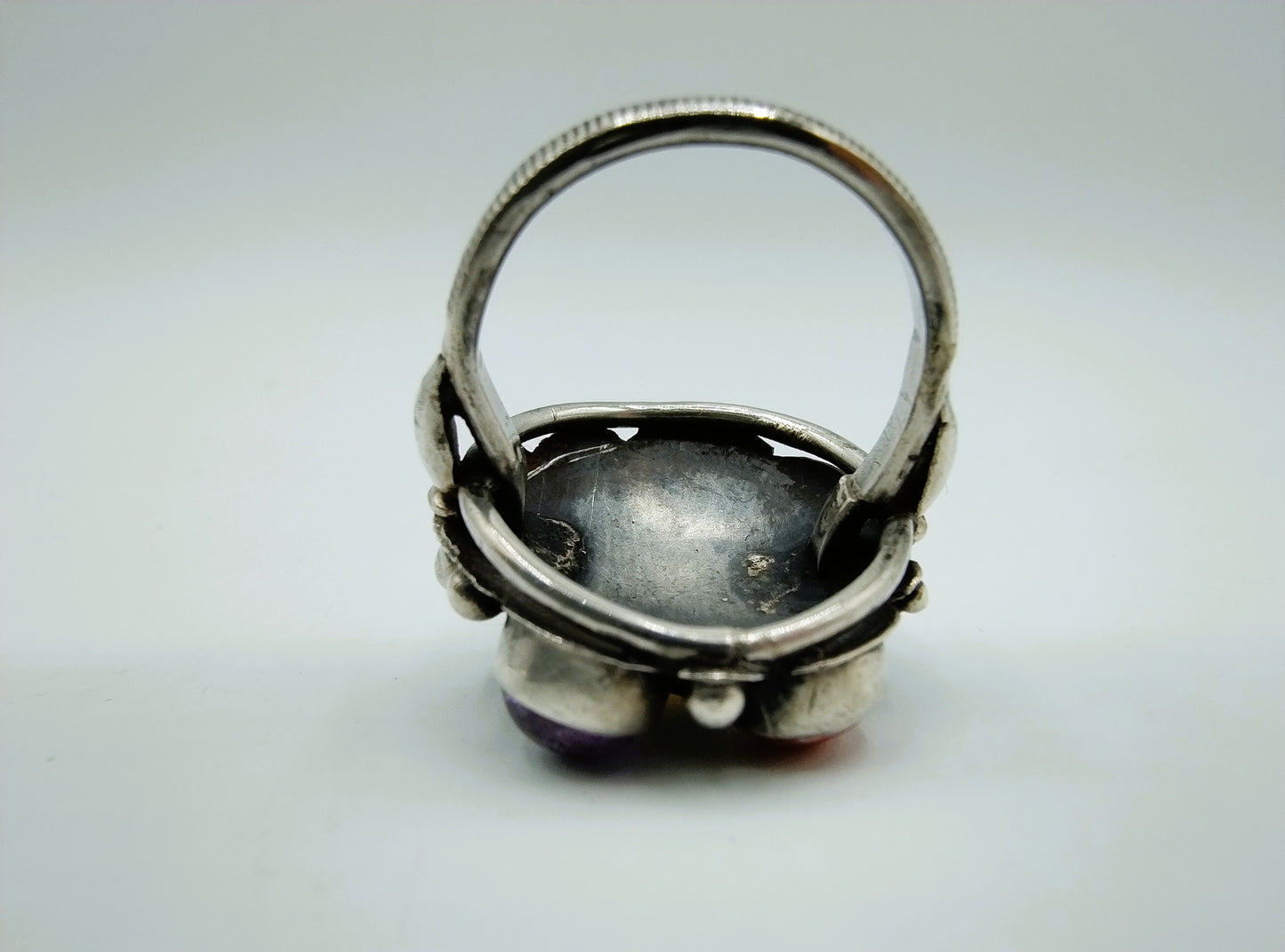 Silver ring with various colored stones, 16 mm