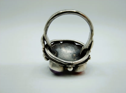 Silver ring with various colored stones, 16 mm