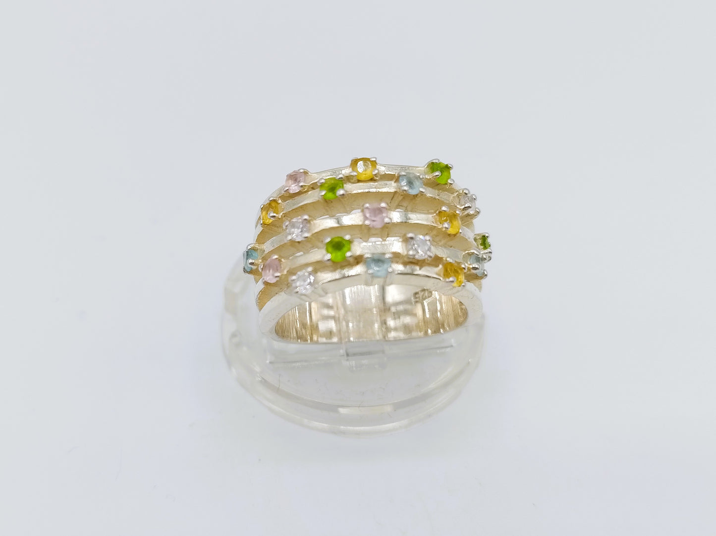 Zilveren ring met diverse kleurstenen, 17 mm