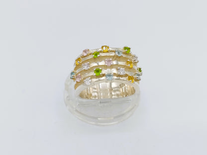 Zilveren ring met diverse kleurstenen, 17 mm