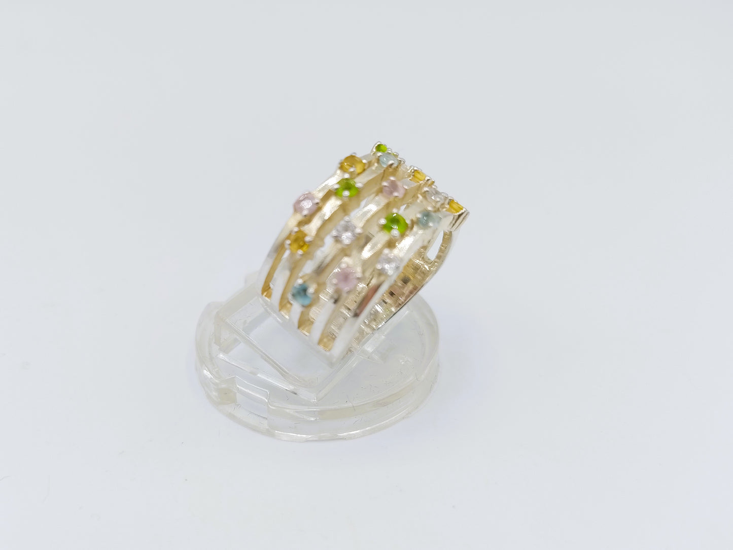 Zilveren ring met diverse kleurstenen, 17 mm