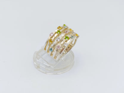 Zilveren ring met diverse kleurstenen, 17 mm