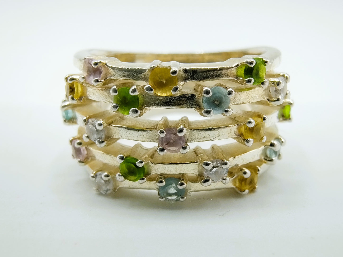 Zilveren ring met diverse kleurstenen, 17 mm