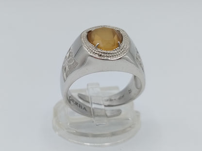 Zilveren unisex ring met gele steen, 22 mm.