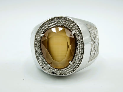 Zilveren unisex ring met gele steen, 22 mm.