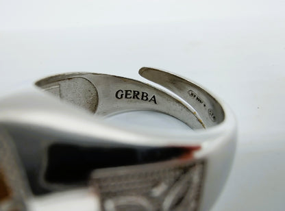 Zilveren unisex ring met gele steen, 22 mm.