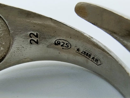 Zilveren unisex ring met gele steen, 22 mm.