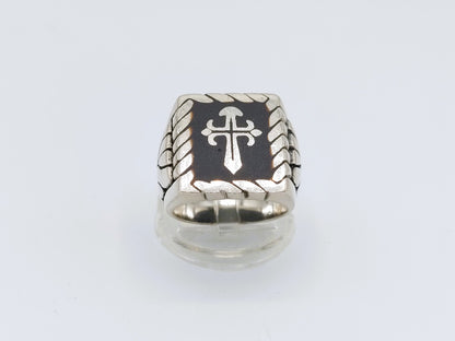 Zilveren ring met kruis / zwaard, Fleur de lis, 19 mm