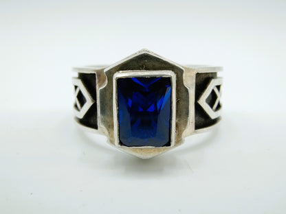 Zilveren dwerg ring met blauwe steen (saffier?), 21 mm