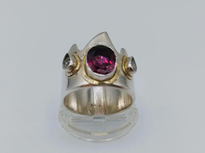 Zilveren kroon ring met amethist, 19 mm