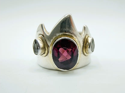 Zilveren kroon ring met amethist, 19 mm