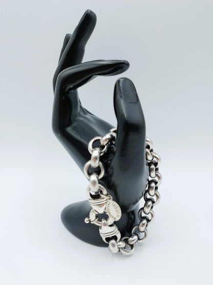 Silver coarse jasseron bracelet with large clasp, La Niki, 22cm