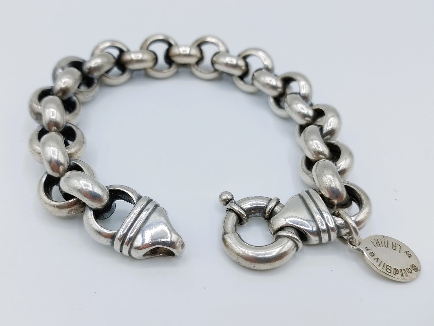 Silver coarse jasseron bracelet with large clasp, La Niki, 22cm