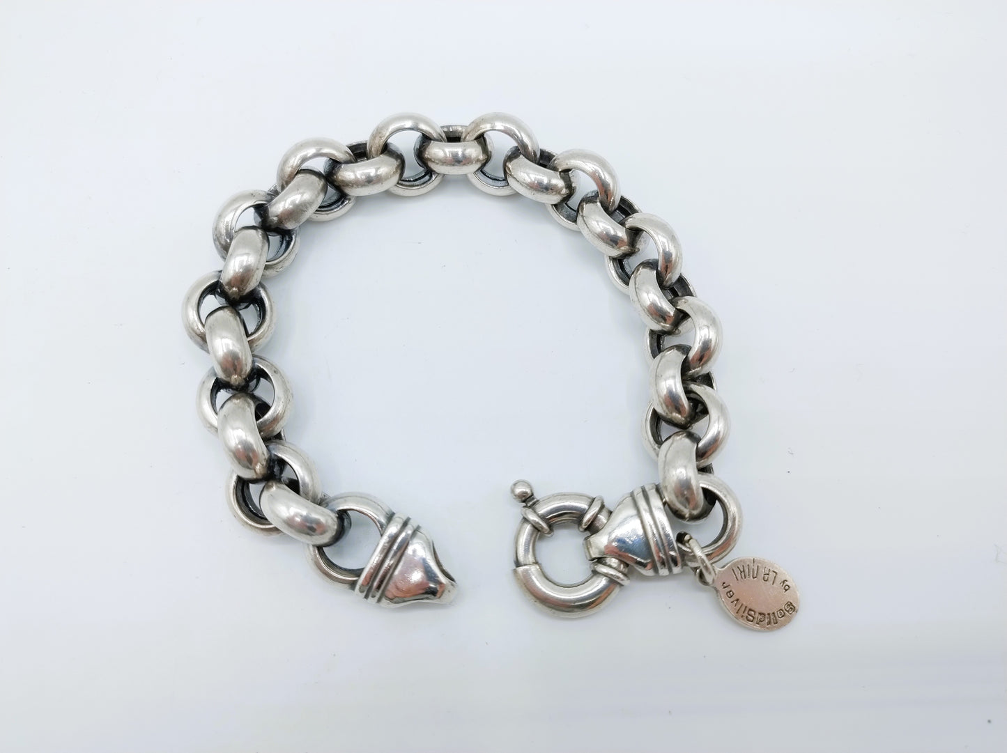 Silver coarse jasseron bracelet with large clasp, La Niki, 22cm