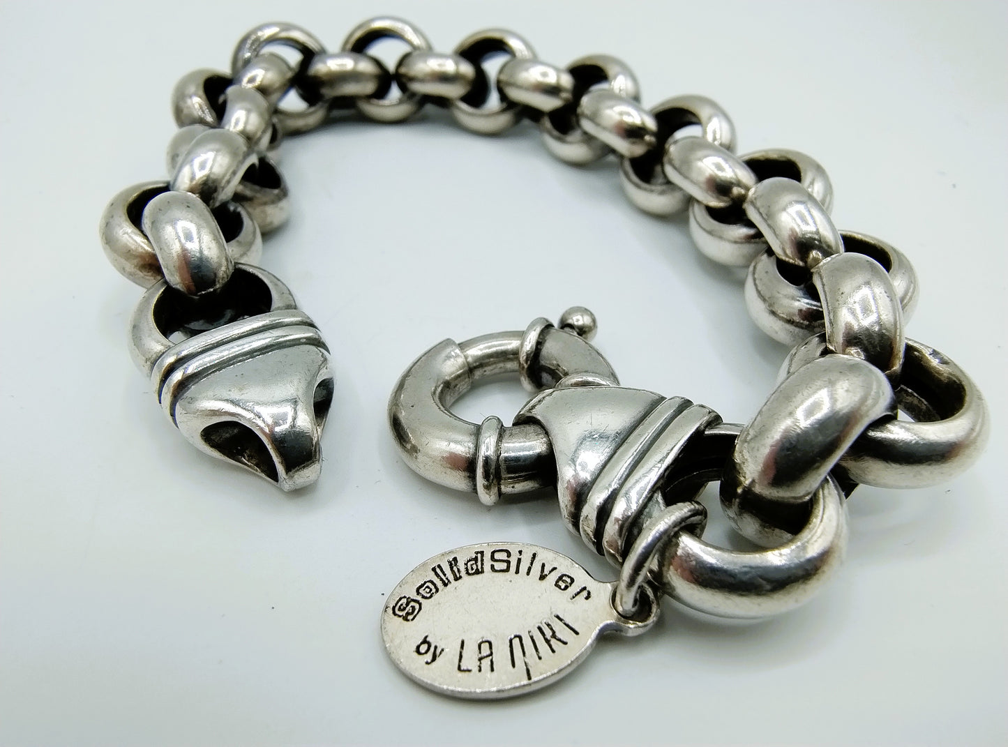 Silver coarse jasseron bracelet with large clasp, La Niki, 22cm